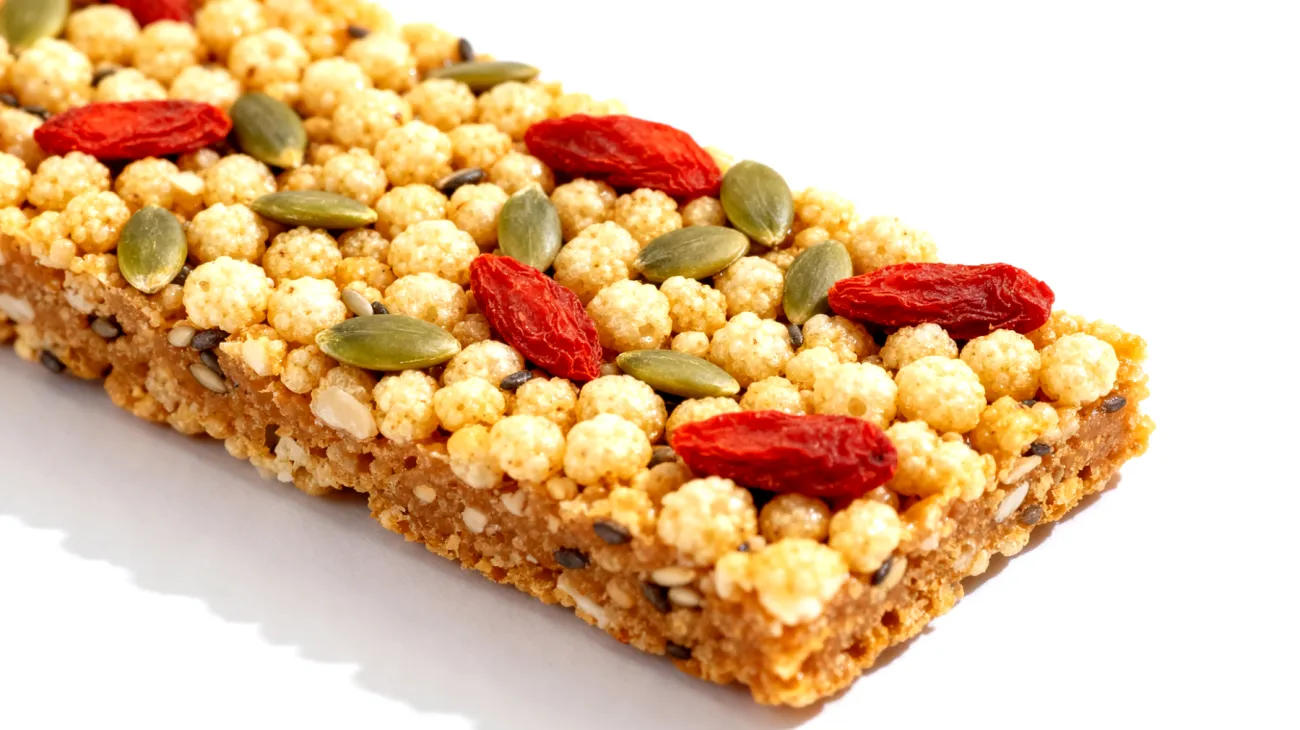 Amaranth-Puffreis-Riegel mit Hanfsamen und Goji-Beeren"