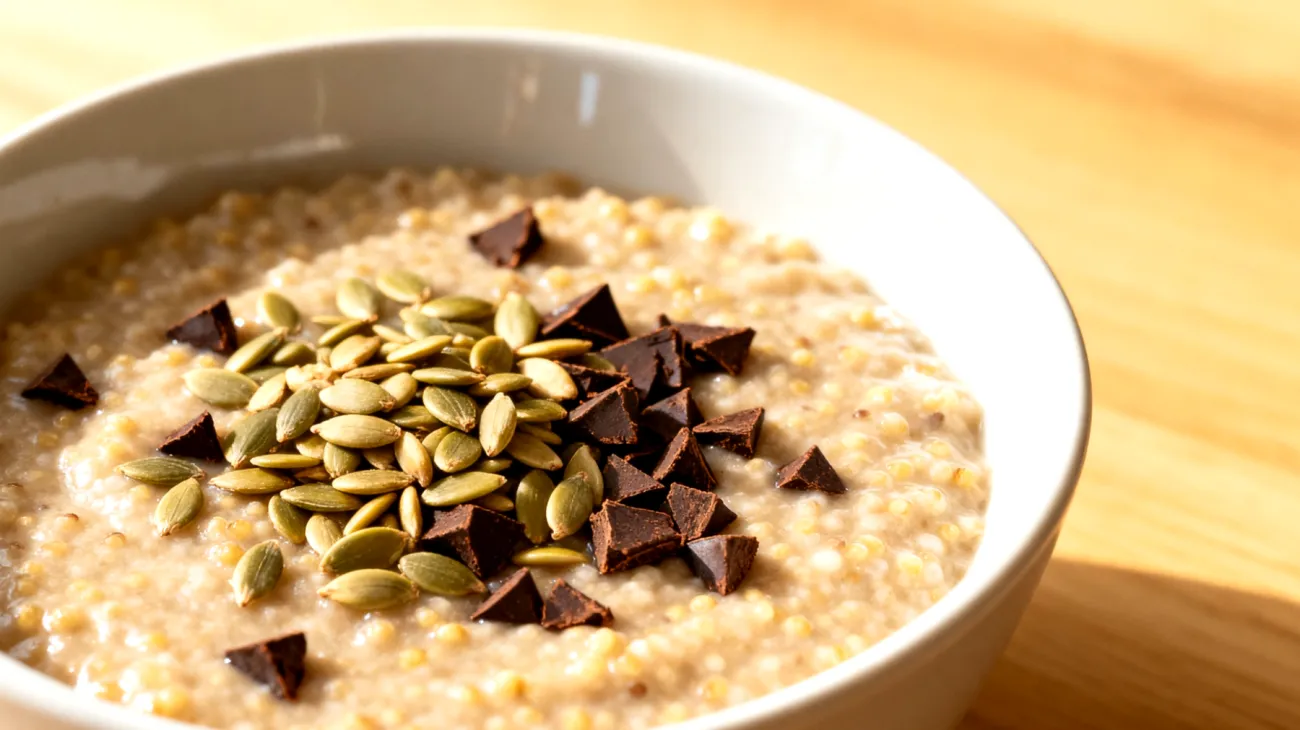 Amaranth-Quinoa-Porridge mit Hanfsamen und Kakao-Nibs"