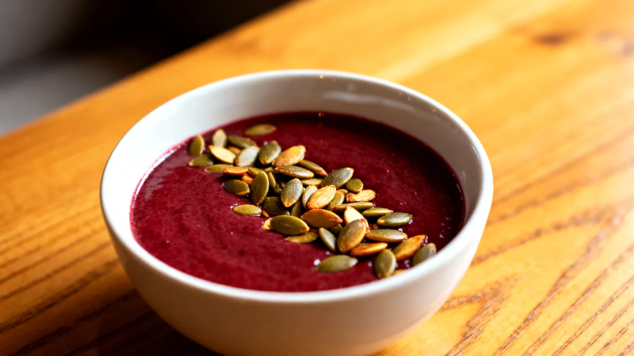 Tart Cherry und Magnesium-Smoothie Bowl mit gerösteten Kürbiskernen"